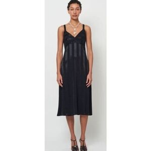 Raquel Allegra Black Mona Satin Stripe Midi Dress